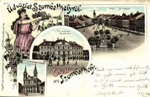 1897 Szombathely, Vármegyeház, Fő tér, Székesegyház. Regel & Krug Art Nouveau, floral, litho
