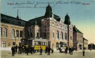 1926 Szeged, vasútállomás, pályaudvar, villamos (Szeged-Rókus-Széchenyi tér-Szeged)