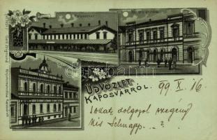 1899 Kaposvár, vasútállomás, Takarékpénztár, Székely áruház. Gerő Zsigmond kiadása. Art Nouveau, floral, litho  (EK)