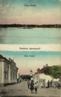 1919 Apostag, Duna részlet, gőzhajó, utcakép, Takarékpénztár, Evangélikus templom