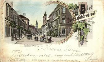 1899 Székesfehérvár, Nádor utca, Elite kávéház. Kaufman F. kiadása, Art Nouveau, floral litho  (EK)