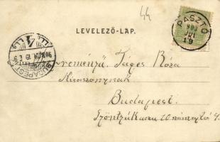 1903 Pásztó, Szent Lőrinc templom, Szentlélek utca és Tari út, üzlet. Kiadja Bleyer József fényképés...