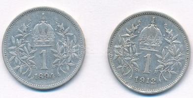 Ausztria 1894-1912. 1K Ag "Ferenc József" (2xklf) T:2 Austria 1894-1912. 1 Corona Ag "...