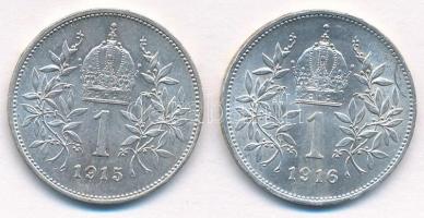 Ausztria 1915-1916. 1K Ag "Ferenc József" (2xklf) T:1- Austria 1915-1916. 1 Corona Ag &quo...