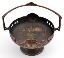 Szecessziós réz talpas kínáló tál. d: 24 cm, m: 31 cm