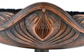 Szecessziós réz talpas kínáló tál. d: 24 cm, m: 31 cm