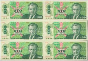 Csehszlovákia 1989. 100K (6x) sorszámkövetők T:II Czechoslovakia 1989. 100 Korun (6x) sequential serials C:XF