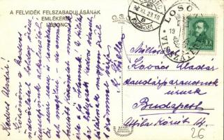 1938 Losonc, Lucenec; bevonulás, honleányok, "Éljen Nagy-Magyarország" feliratos molinó / ...