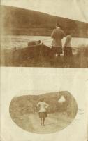 1912 Kisselmec, Liptókisselmec, Sztiavnicska, Stiavnicka; csónak a Vág folyóban / boat in river Vág. photo (EK)