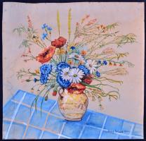 Iványi jelzéssel: Virágcsendélet. Akvarell, papír, foltos, 40×40 cm