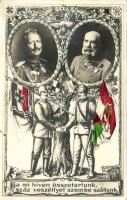 Ha mi híven összetartunk, száz veszéllyel szembeszállunk / Wilhelm II and Franz Joseph, Viribus Unitis Art Nouveau propaganda postcard