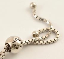Ezüst(Ag) apró kövekkel kirakott karkötő, állítható hosszúság, Pandora jelzéssel, bruttó: 5,1 g