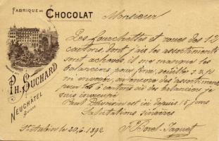 1892 (Vorläufer!) Fabrique de Chocolat Ph. Suchard (Neuchatel, Suisse) / Very early Swiss chocolate factory advertisement (EK)