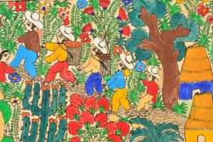 Jelzés nélkül: Mexikói népi életképek. Vegyes technika, papír, 22×30 cm