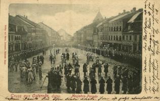 1900 Ostroda, Osterode; Neujahrs-Parade / New Year parade, music band (EK)