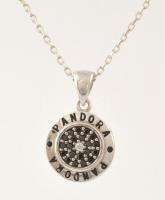 Ezüst(Ag) nyaklánc apró kövekkel díszített medállal, Pandora jelzéssel, h: 42 cm, d: 1,2 cm, bruttó:...