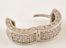 Ezüst(Ag) apró kövekkel kirakott karika fülbevalópár, Bulgari jelzéssel, d: 1,8 cm, bruttó: 10,2 g