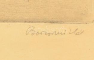 Borsos Miklós (1906-1990): Pásztor. Rézkarc, papír, jelzett, üvegezett keretben, 19×29 cm