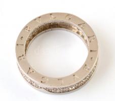 Ezüst(Ag) apró kövekkel kirakott gyűrű, Bulgari jelzéssel, méret: 58, bruttó: 7,6 g