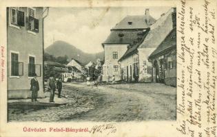 1902 Felsőbánya, Baia Sprie; utca, Róth Mihály, Sárody Sándor üzlete. Kiadja Dacsek Péter / street view, shops (fl)