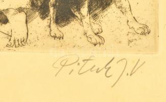 Pituk József Viktórián (1906-1991): Mitológiai jelenet I. Rézkarc, papír, jelzett, üvegezett keretbe...