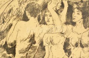 Pituk József Viktórián (1906-1991): Mitológiai jelenet I. Rézkarc, papír, jelzett, üvegezett keretbe...