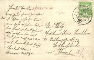 Resicabánya, Resicza, Recita, Resita; Fő utca a polgári iskolával, háttérben vasgyár. W. L. Bp. 1147...