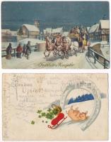 22 db RÉGI újévi üdvözlő motívum képeslap / 22 pre-1945 New Year greeting motive postcards