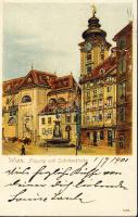 Wien Freyung und Schottenkirche Litho