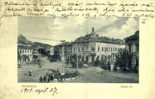 1910 Munkács, Mukacheve, Mukachevo, Mukacevo; Árpád tér, villanyoszlop, üzletek. W. L. Bp. 6244. / square, pylon, shops (fl)