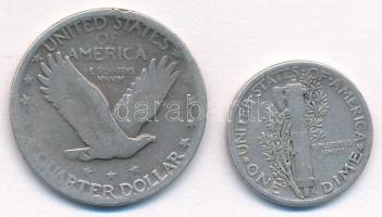 Amerikai Egyesült Államok 1925. 25c Ag + 1943. 1d Ag T:2-3
USA 1925. 25 Cents Ag + 1943. 1 Dime Ag ...