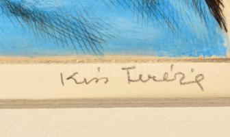 Kiss Terézia (1928- ): Pihenő anya. Színezett rézkarc (XII/XX), papír, jelzett, paszpartuban, 17×20,...