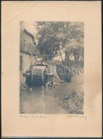 1933 Orphanidesz János (1876-1939): Vízimalom, aláírt művészfólián keresztül fényképezett fotóművészeti alkotás, a lényegi részt nem érintő törésvonallal, folttal, 24×18 cm / watermill