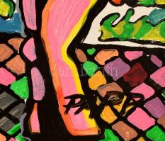 Papp jelzéssel: Színes város.Olaj, farost, keretben, 60×80 cm