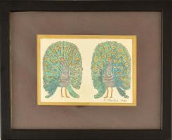 Tutzi Marton (1936-) Pávák. Akvarell, papír. Jelzett, 12x15 cm Üvegezett keretben