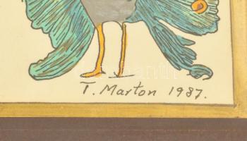 Tutzi Marton (1936-) Pávák. Akvarell, papír. Jelzett, 12x15 cm Üvegezett keretben