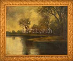 Markó Ernő (1868-1945): Tó part. Olaj, vászon,foltos, jelzett, keretben, 56×68 cm