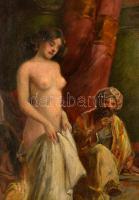 Geiger Richárd (1870-1945): Lányvásár. Olaj, vászon, jelzett, keretben, 60×82 cm / Richárd Geiger  (...