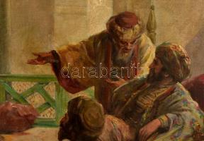 Geiger Richárd (1870-1945): Lányvásár. Olaj, vászon, jelzett, keretben, 60×82 cm / Richárd Geiger  (...