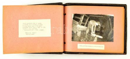 cca 1960 Ajkai bányát bemutató 13 db fotót tartalmazó füzet, leírásokkal műbőr mappában
