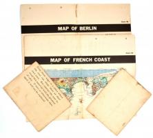 cca 1943 4 db amerikai katona térkép Európáról, Németországról, és katonai térképészeti oktató anyag 120x75 cm.
