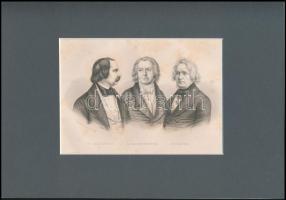 cca 1840 Beethoven, Rauch, Kaulbach zeneszerzők rézmetszetű portréja. 12x17 cm paszpartuban