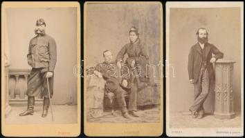 cca 1860-1870 3 db vizitkártya, benne katonai és Szenthkuty, műtermet is ábrázoló verzójú képe