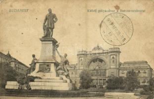 1919 Budapest VIII. Keleti pályaudvar, vasútállomás, Baross szobor (fl)