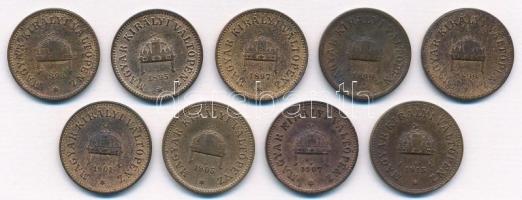 1893-1915KB 2f Cu (9x) T:2,3 patina