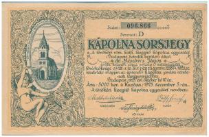 Budapest 1925. Kápolna sorsjegy 5000K értékű sorsjegy T:II-,III