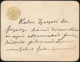 cca 1912 gróf Wickenburg István (1859-1931) fiumei kormányzó jókívánság köszönő saját kézzel írt sorai és aláírása arany-dombornyomott kormányzói pecsétes kartonon