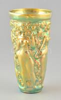 Zsolnay arany eozin boros pohár. Szüretelő asszony. Jelzett, hibátlan.16,5 cm