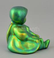 Zsolnay eozin mázas ülő kislány, jelzett, apró kopásokkal, karcolásokkal, m: 7 cm