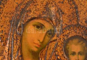 Antik hatású modern ikon:rézlemez, fa, masszív fa keretben. 27x21 cm